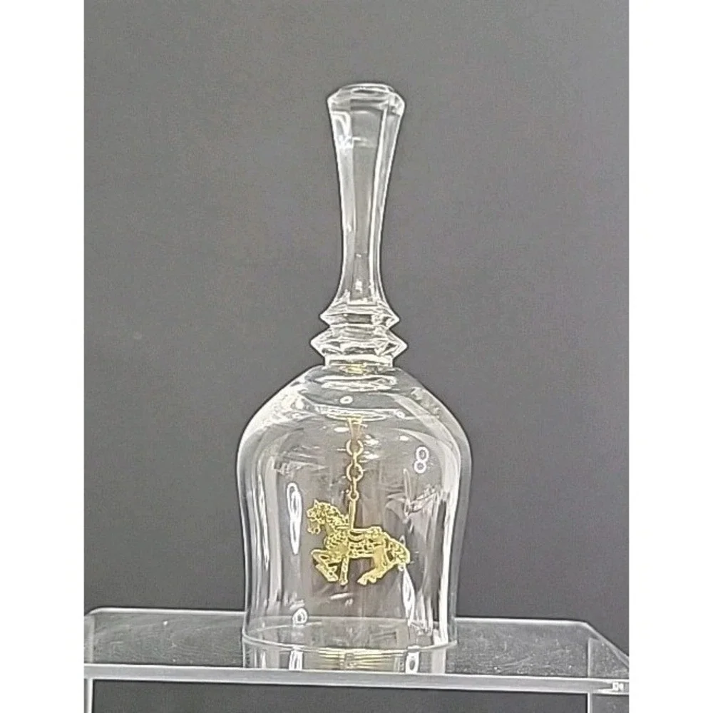Vintage Lead Crystal Bell With Carousel Horse Clapper, 4.5